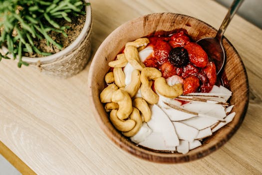 nutritious breakfast with fruits and nuts