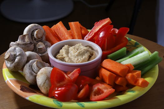 colorful veggies with hummus dip